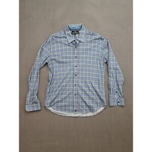 Butter Cloth Shirt Mens L Button Front Gingham Geometric Long Sleeve Cotton